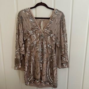 ASOS - NWT size 6, bronze mini dress with kimono sleeve embellished cape